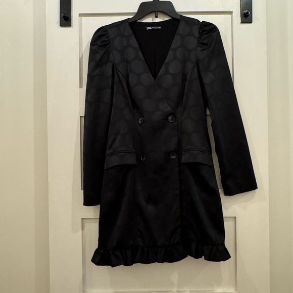 Zara Black Polka Dot Blazer Dress with Ruffle - Picture 6 of 8